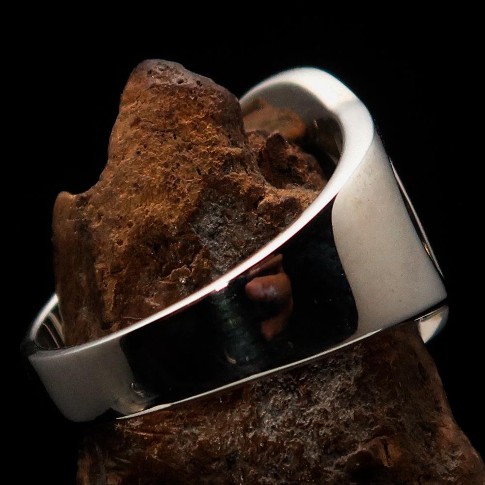 Mirror polished Men's Sterling Silver Initial Ring one bold Letter O - BikeRing4u