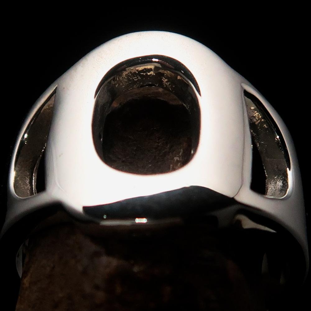 Mirror polished Men's Sterling Silver Initial Ring one bold Letter O - BikeRing4u