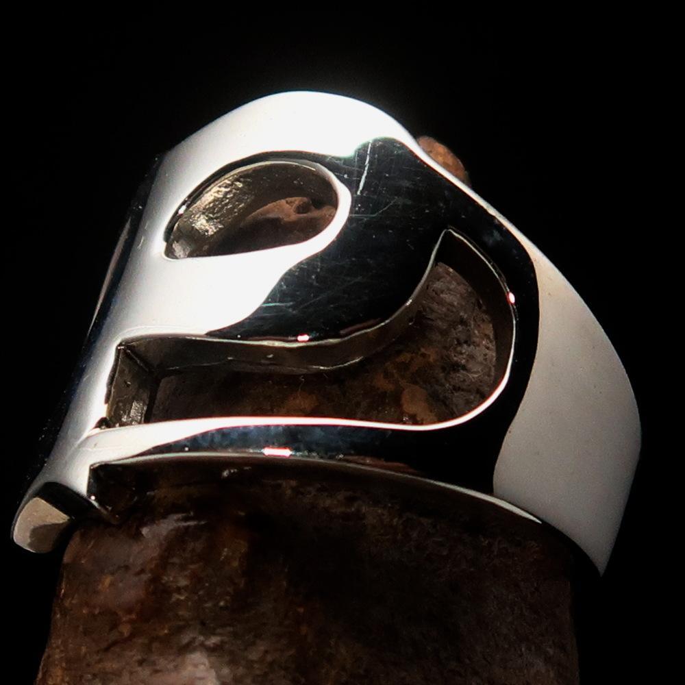 Mirror polished Men's Sterling Silver Initial Ring one bold Letter P - BikeRing4u