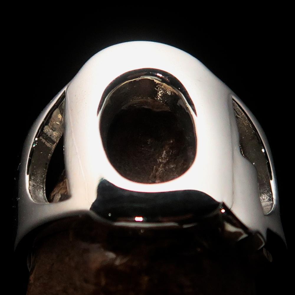 Mirror polished Men's Sterling Silver Initial Ring one bold Letter Q - BikeRing4u