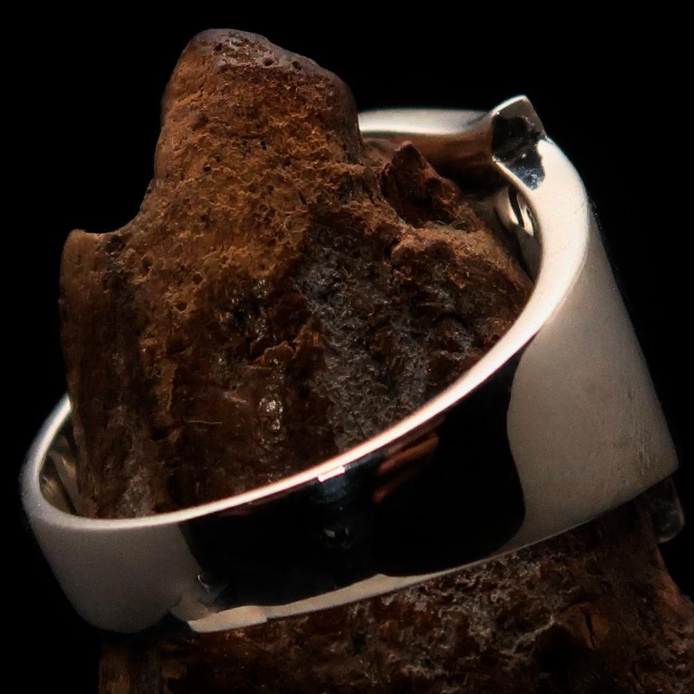 Mirror polished Men's Sterling Silver Initial Ring one bold Letter R - BikeRing4u