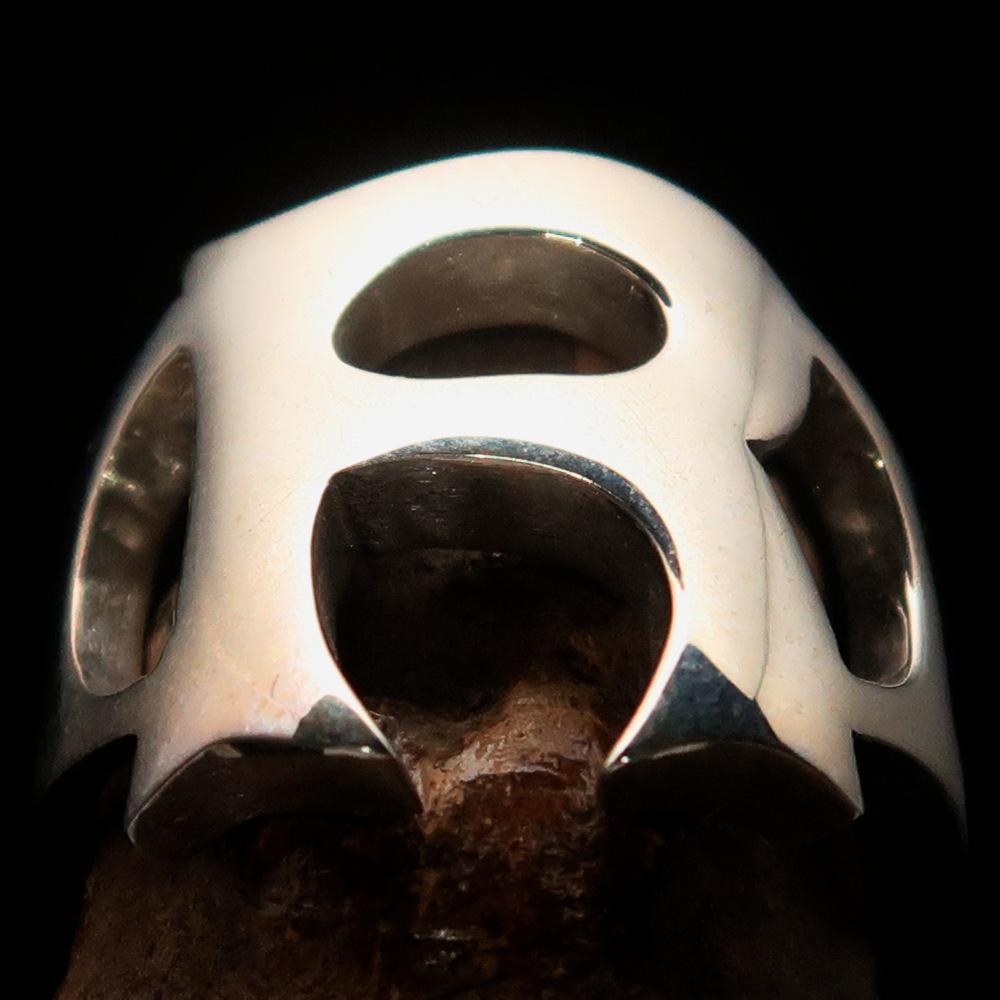 Mirror polished Men's Sterling Silver Initial Ring one bold Letter R - BikeRing4u