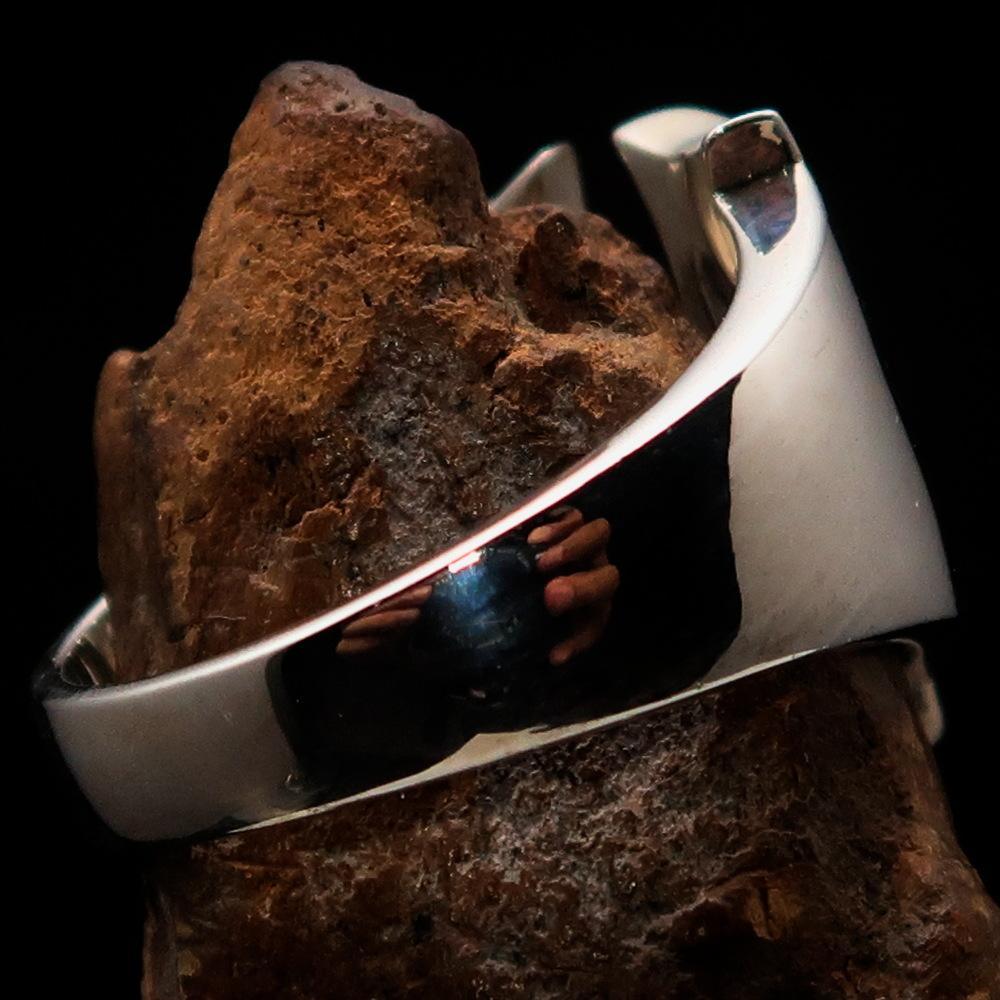 Mirror polished Men's Sterling Silver Initial Ring one bold Letter V - BikeRing4u
