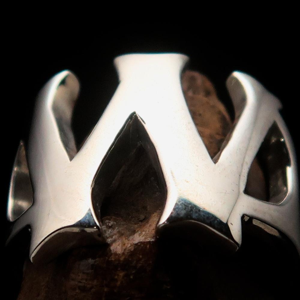 Mirror polished Men's Sterling Silver Initial Ring one bold Letter W - BikeRing4u