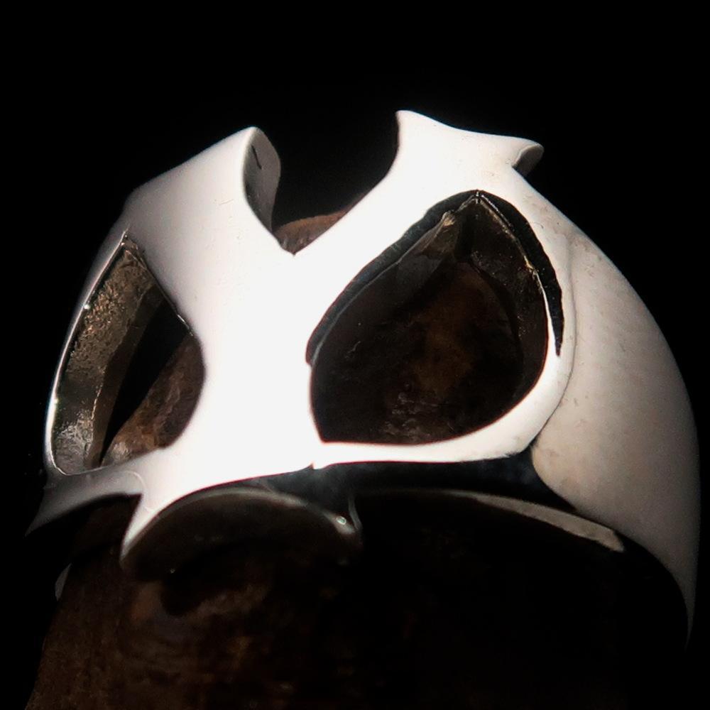 Mirror polished Men's Sterling Silver Initial Ring one bold Letter Y - BikeRing4u