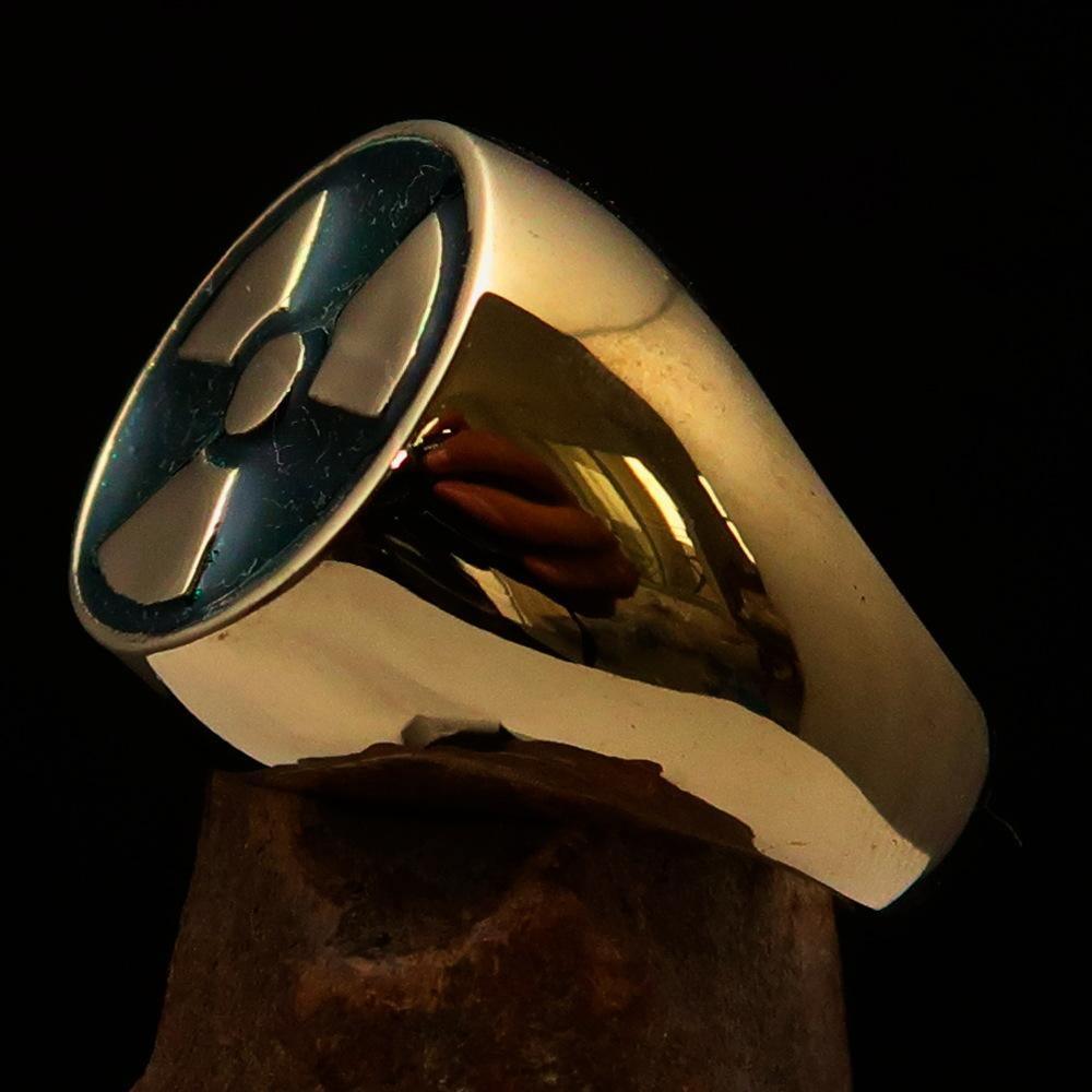 Perfectly crafted Men's Gamer Ring Radioactive Symbol Green - Solid Brass - BikeRing4u