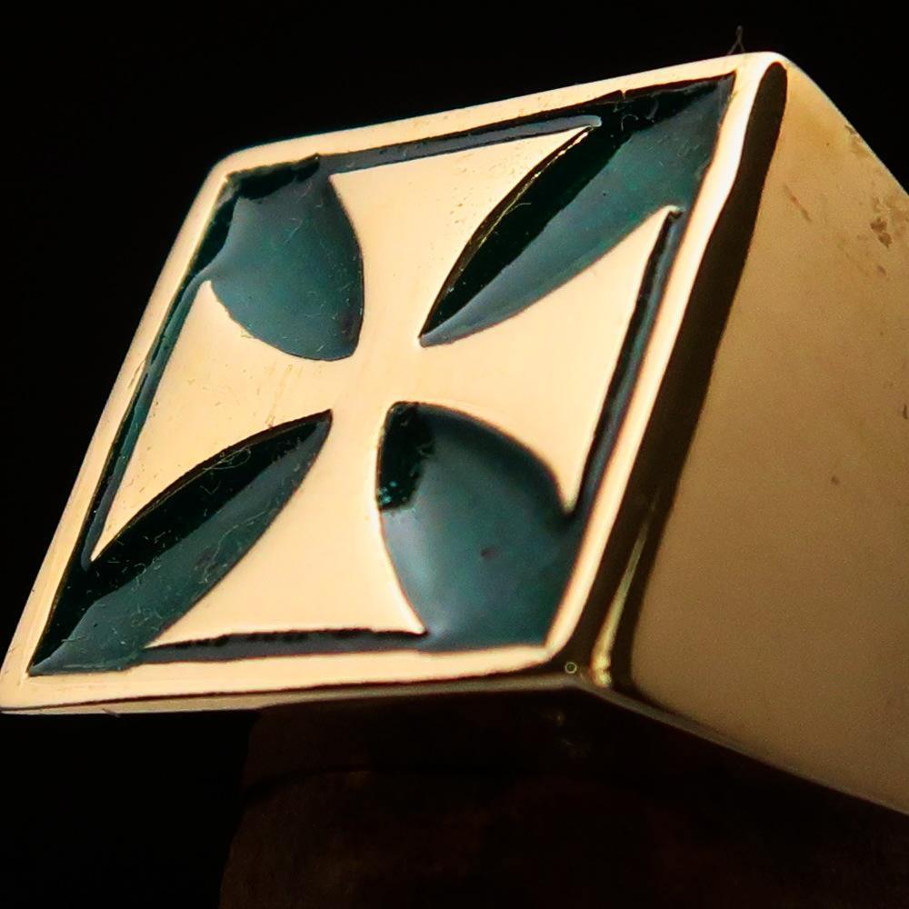 Perfectly crafted Men's Biker Ring Iron Cross Green - Solid Brass - BikeRing4u