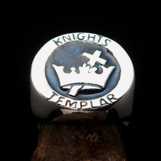 Excellent crafted Men's Blue Knights Templar Ring - Sterling Silver - BikeRing4u