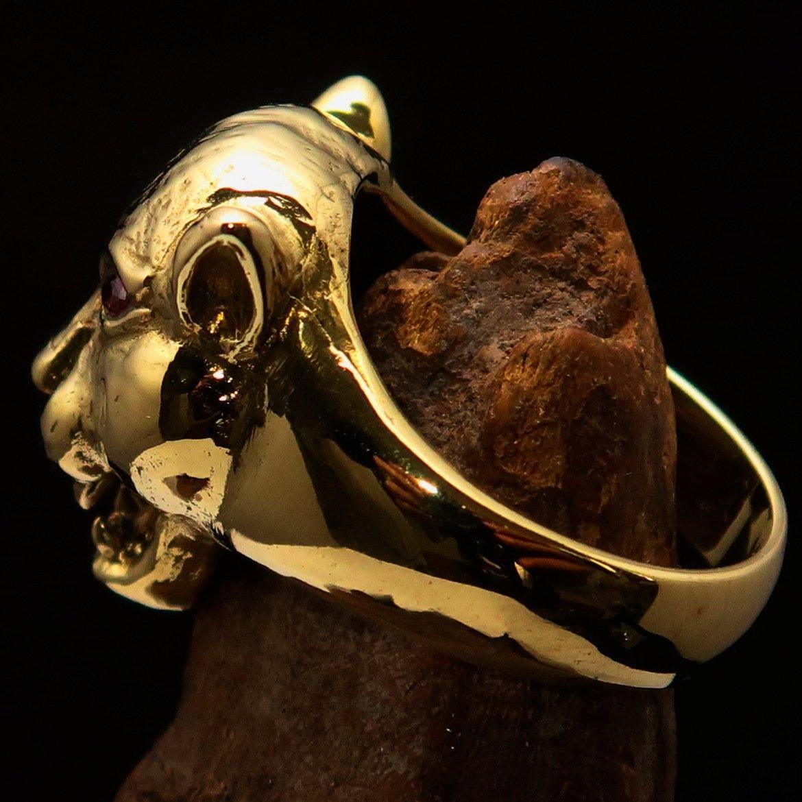 Excellent crafted Men's Brass Animal Ring Cougar red CZ Eyes - BikeRing4u