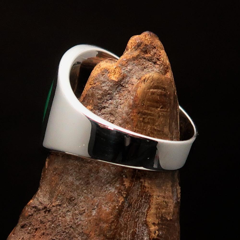 Excellent crafted Men's green Aum Buddhist Ring - Sterling Silver - BikeRing4u