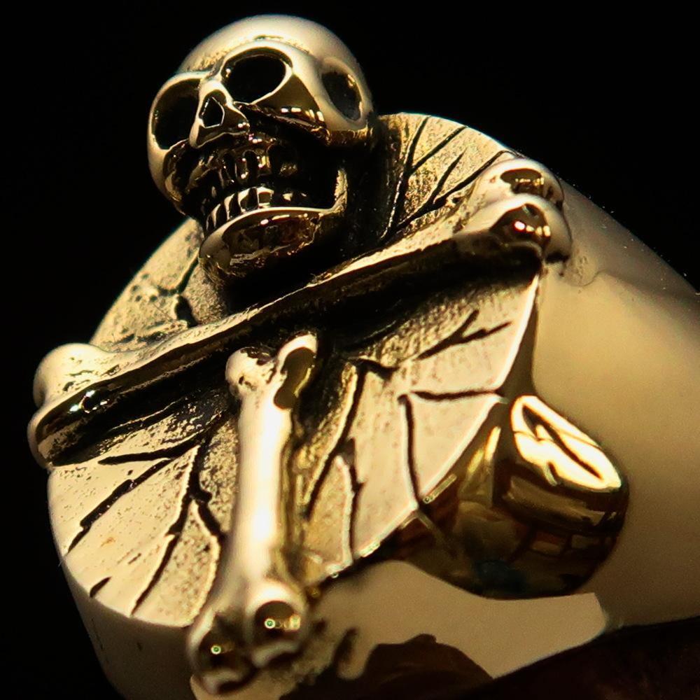 Excellent crafted Men's Skull Ring Bone Cross R.I.P - Solid Brass - BikeRing4u