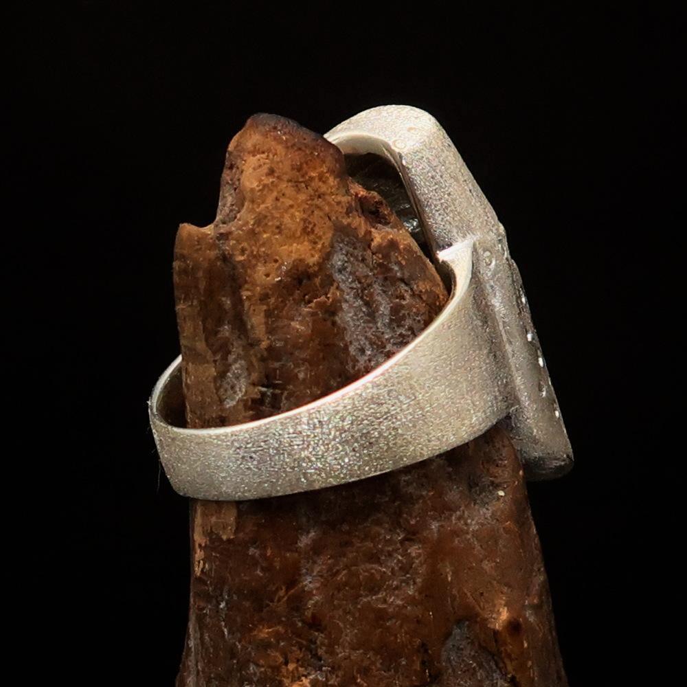 Excellent crafted Two-Tone Matte Sterling Silver Medieval Ring Knight Helmet - BikeRing4u