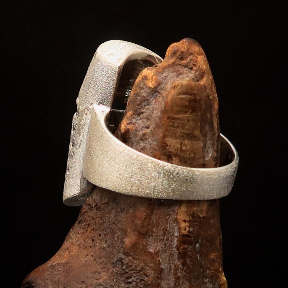 Excellent crafted Two-Tone Matte Sterling Silver Medieval Ring Knight Helmet - BikeRing4u