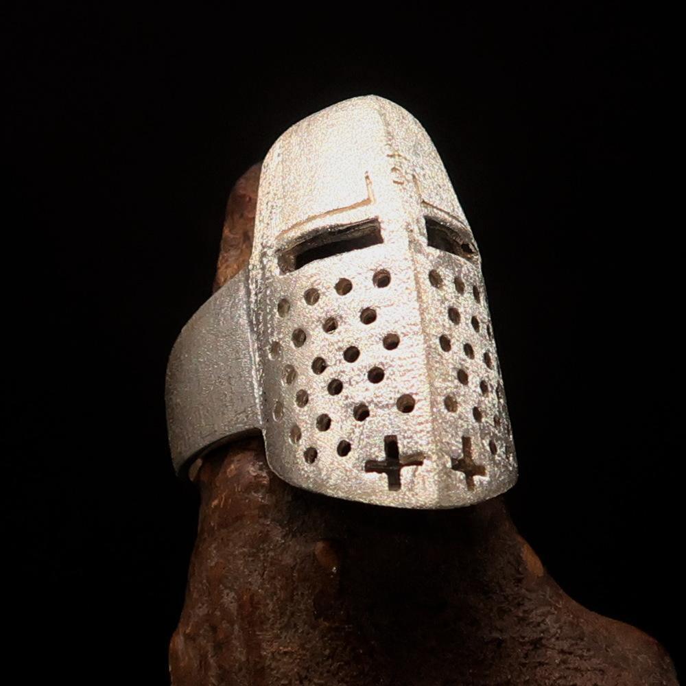 Excellent crafted Two-Tone Matte Sterling Silver Medieval Ring Knight Helmet - BikeRing4u