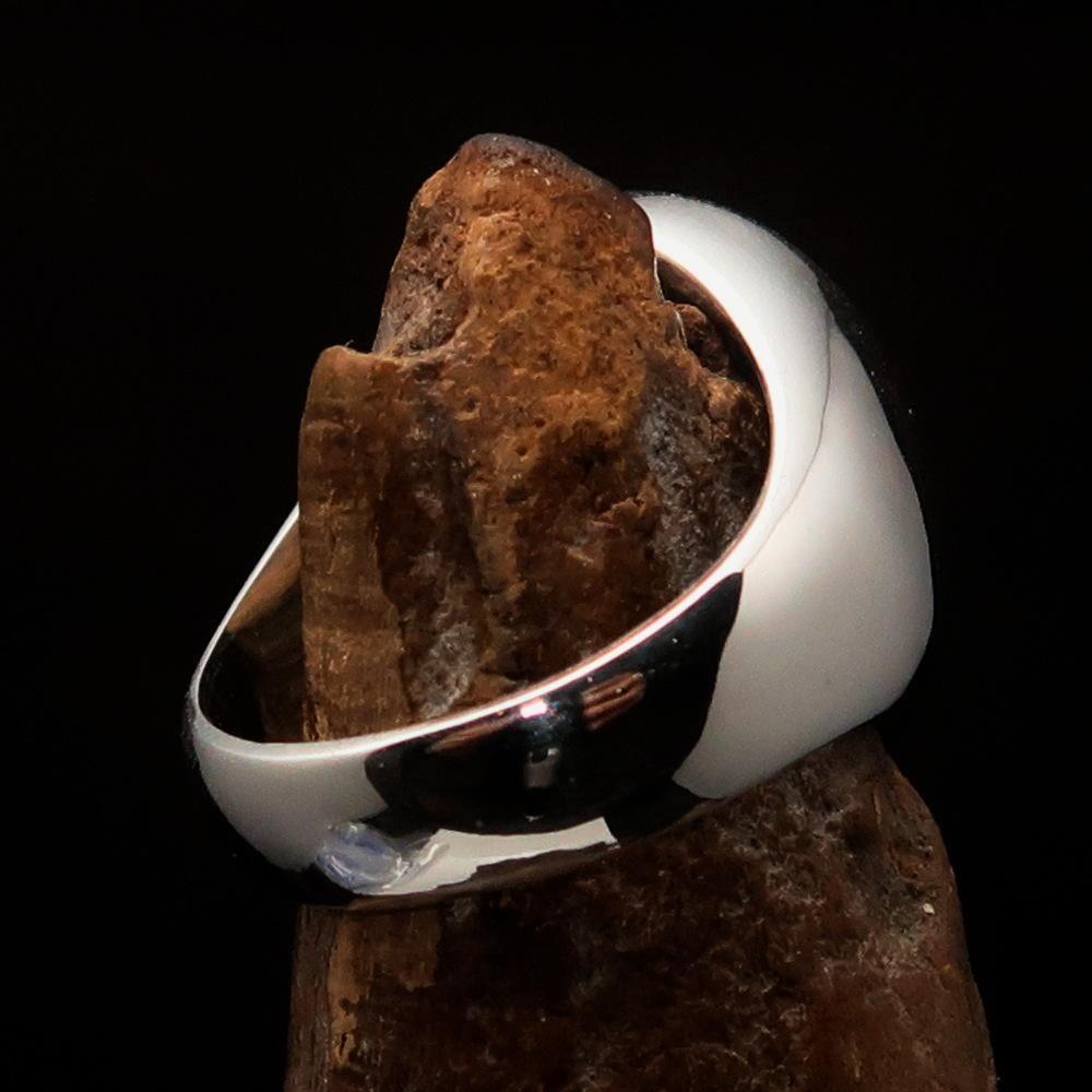 Nicely crafted Men's Outlaw Ring oval 1% Percent Symbol Blue - Sterling Silver - BikeRing4u