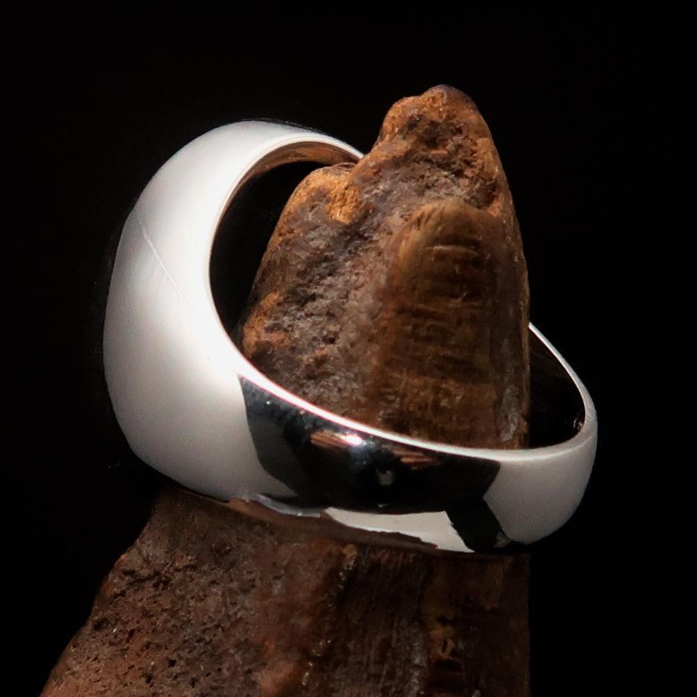 Nicely crafted Men's Outlaw Ring oval 1% Percent Symbol Blue - Sterling Silver - BikeRing4u