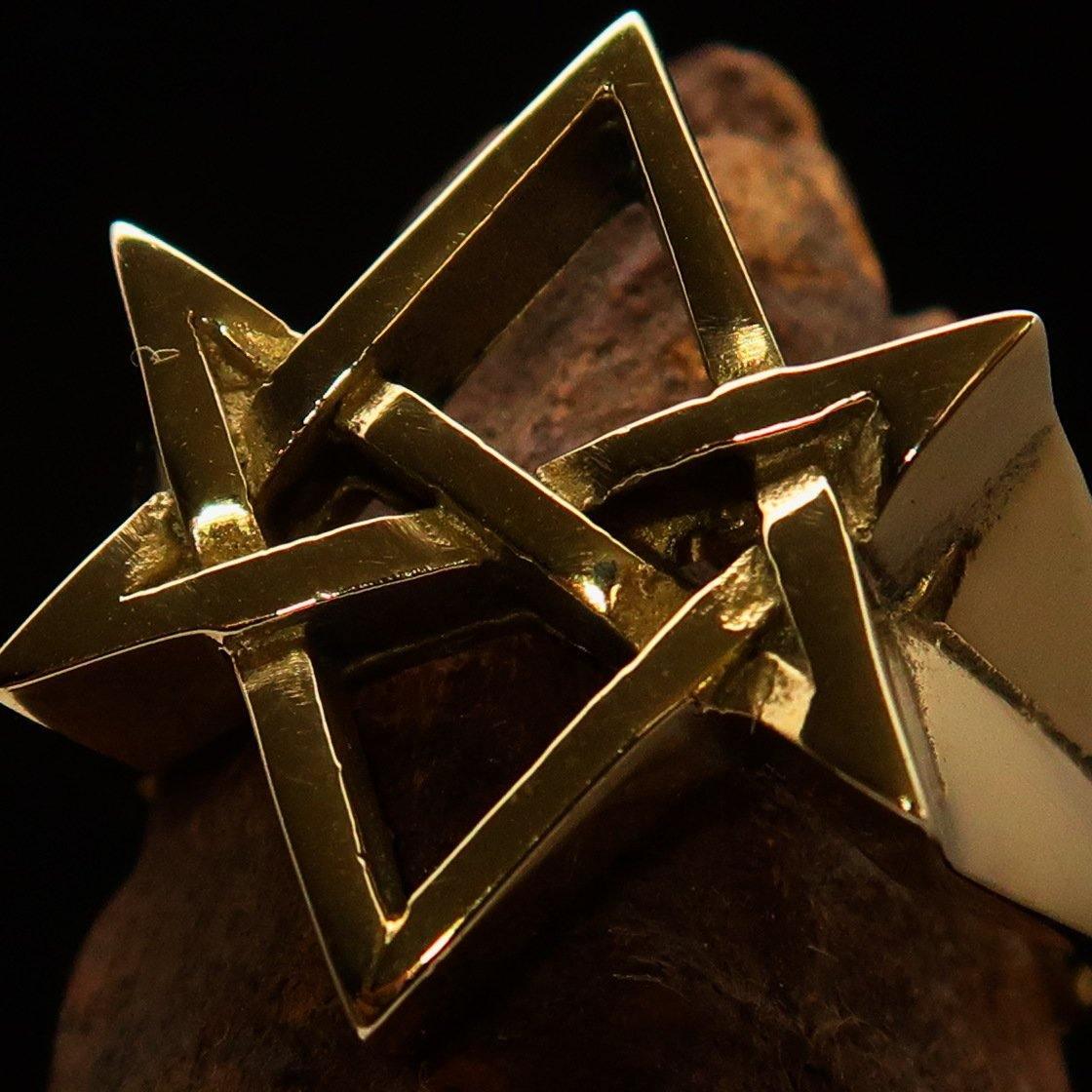 Excellent crafted Men's Aquarian Star Ring - Solid Brass - BikeRing4u