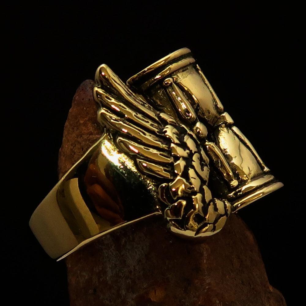 Excellent crafted Men's Medieval Ring Flying Time - Solid Brass - BikeRing4u
