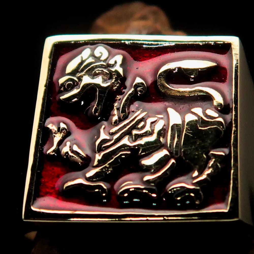 Perfectly crafted Men's red Sinhalese Lion Pinky Ring - Solid Brass - BikeRing4u