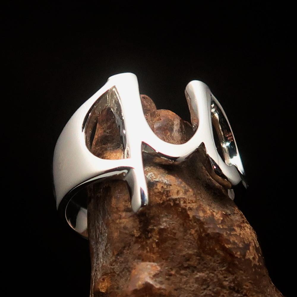 Men's Greek lower case Letter Initial Ring Mu - Sterling Silver - BikeRing4u