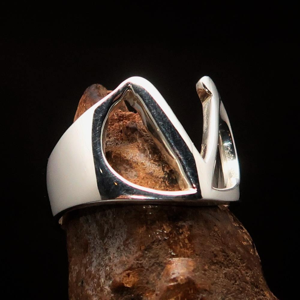 Men's Greek lower case Letter Initial Ring Nu - Sterling Silver - BikeRing4u
