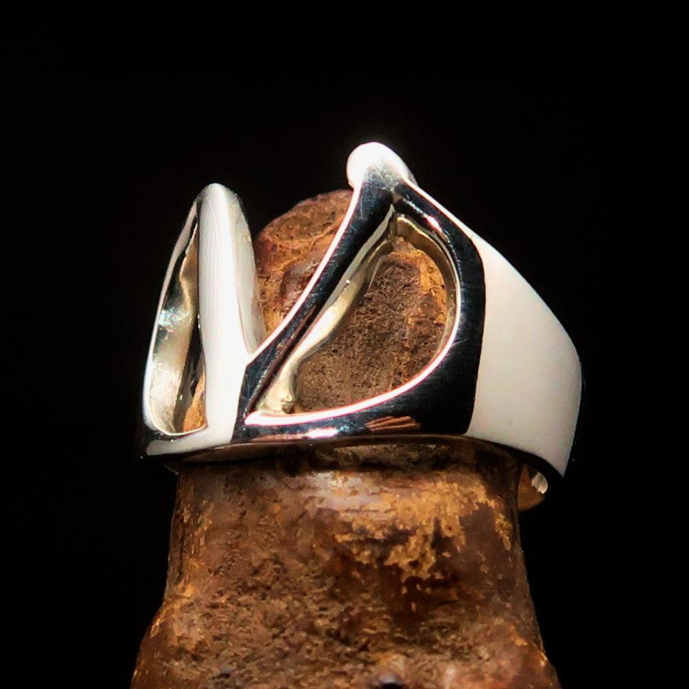 Men's Greek lower case Letter Initial Ring Nu - Sterling Silver - BikeRing4u
