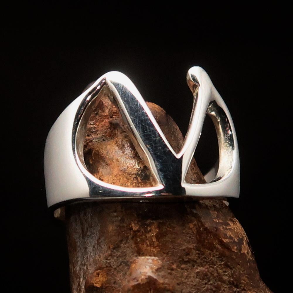 Men's Greek lower case Letter Initial Ring Nu - Sterling Silver - BikeRing4u