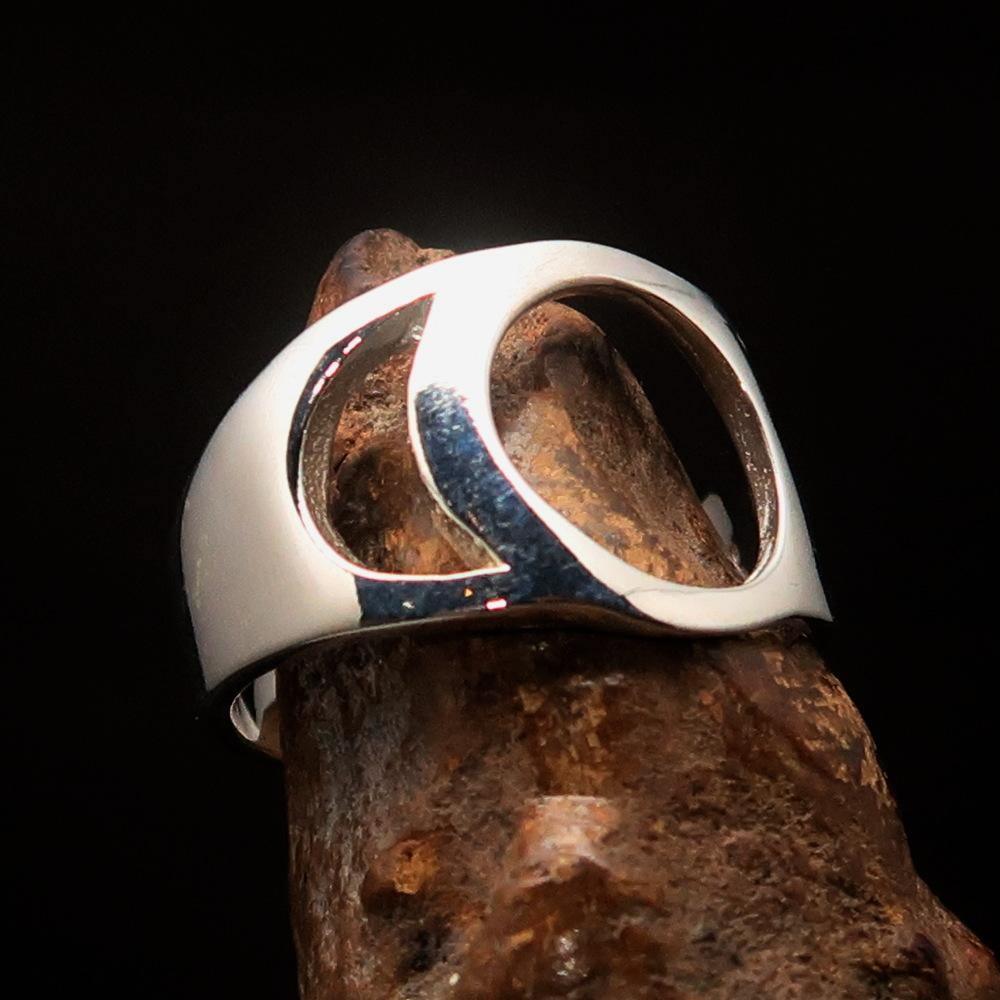 Men's Greek lower case Letter Initial Ring Omicron - Sterling Silver - BikeRing4u