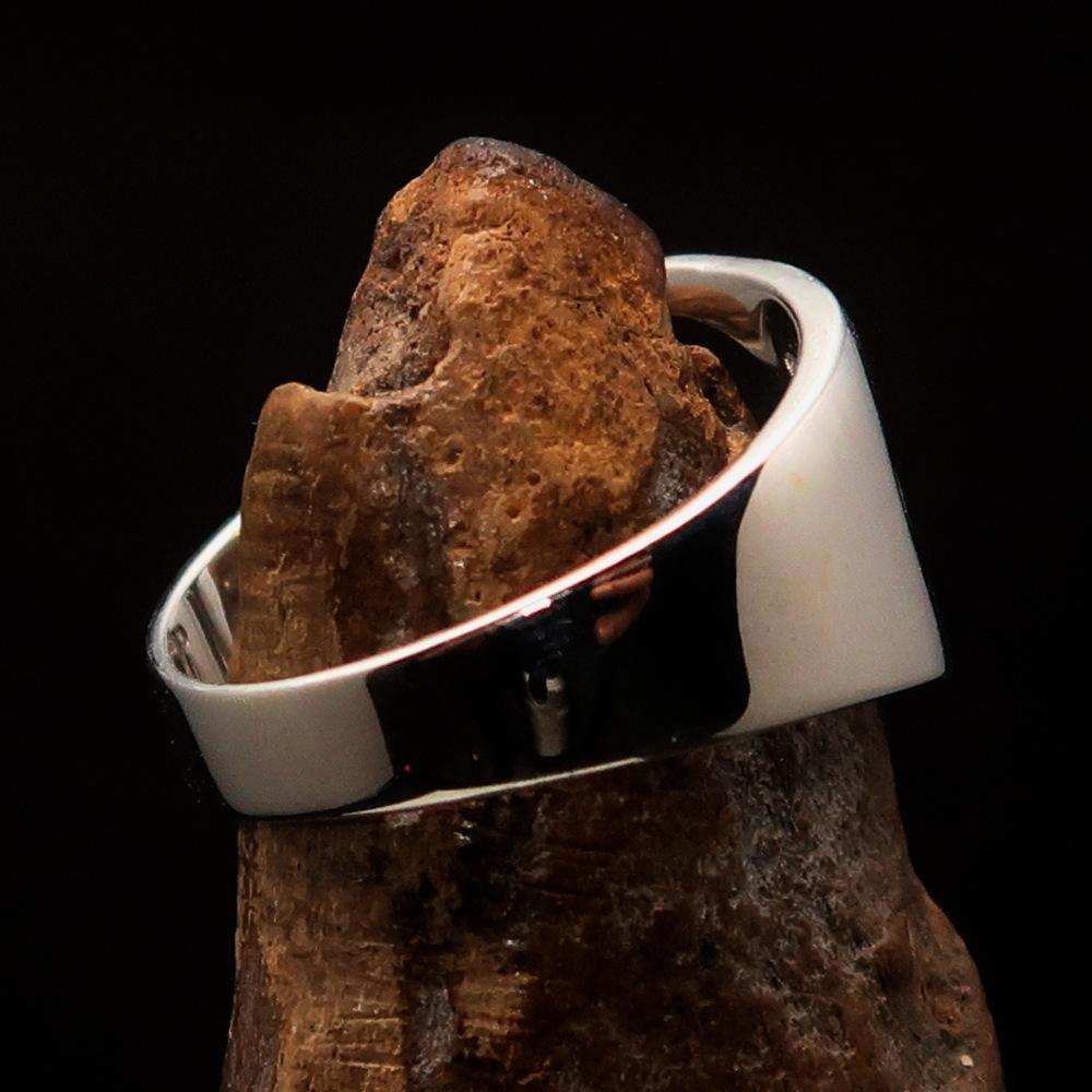 Men's Greek lower case Letter Initial Ring Omicron - Sterling Silver - BikeRing4u
