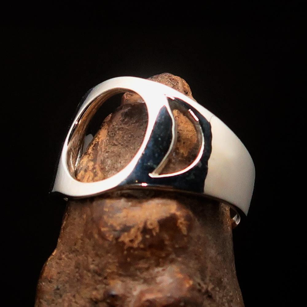 Men's Greek lower case Letter Initial Ring Omicron - Sterling Silver - BikeRing4u