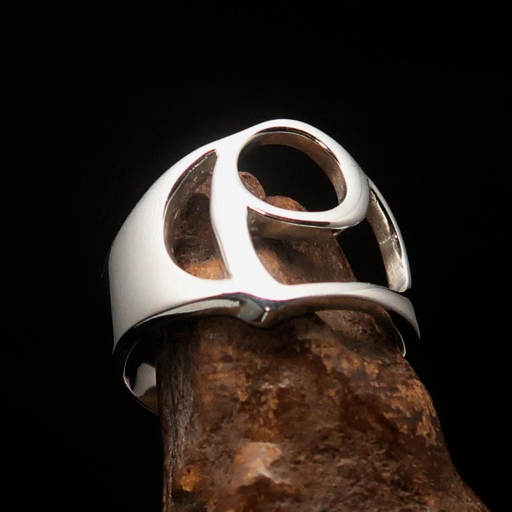 Men's Greek lower case Letter Initial Ring Rho - Sterling Silver - BikeRing4u