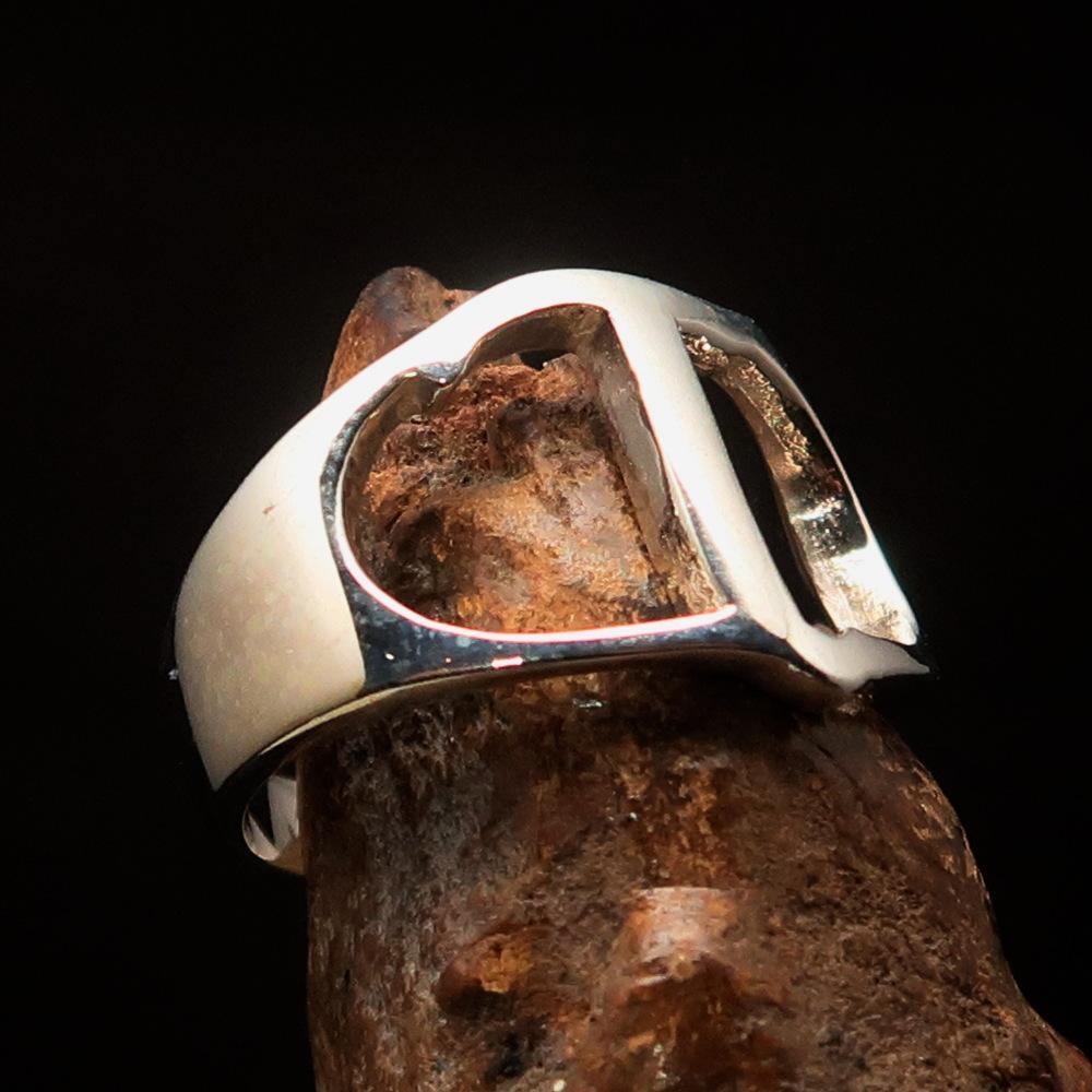 Men's Greek lower case Letter Initial Ring Tau - Sterling Silver - BikeRing4u