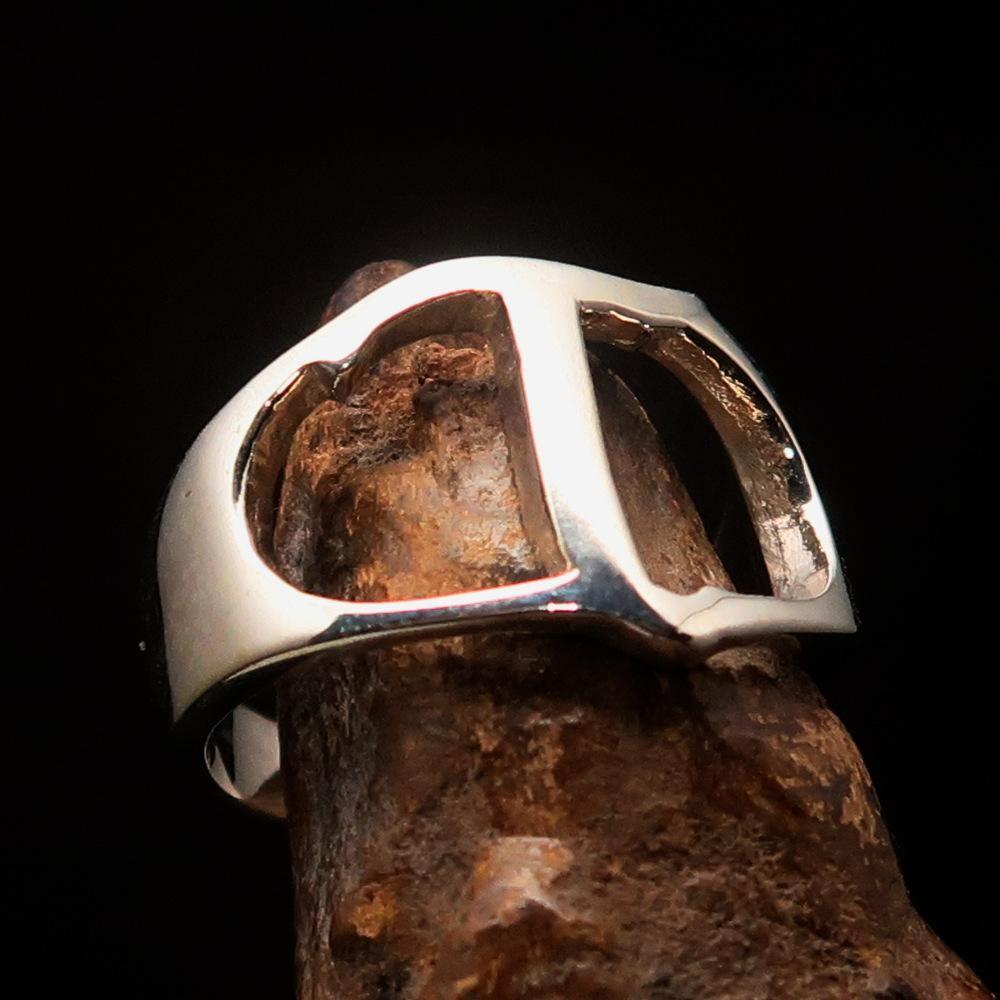 Men's Greek lower case Letter Initial Ring Tau - Sterling Silver - BikeRing4u