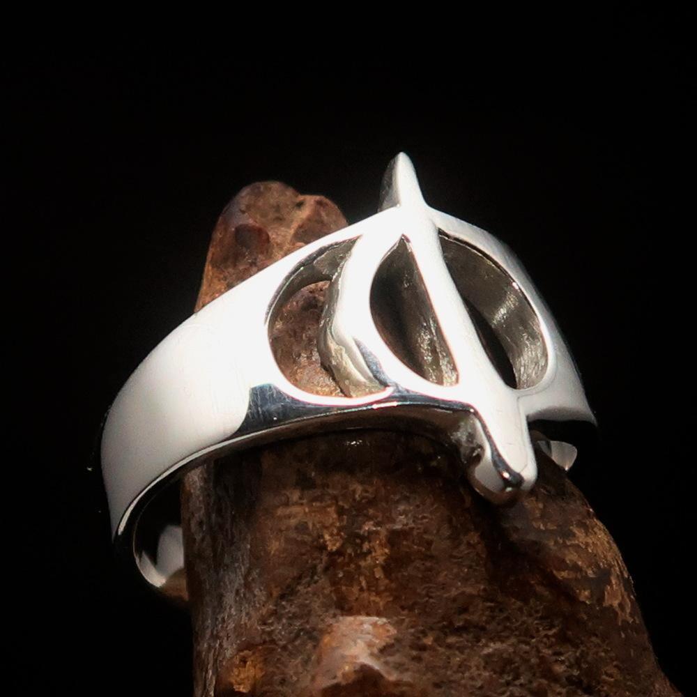 Men's Greek lower case Letter Initial Ring Phi - Sterling Silver - BikeRing4u