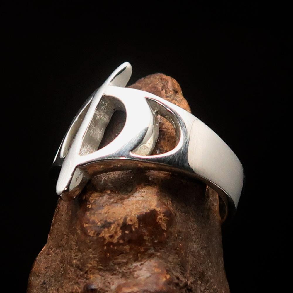 Men's Greek lower case Letter Initial Ring Phi - Sterling Silver - BikeRing4u