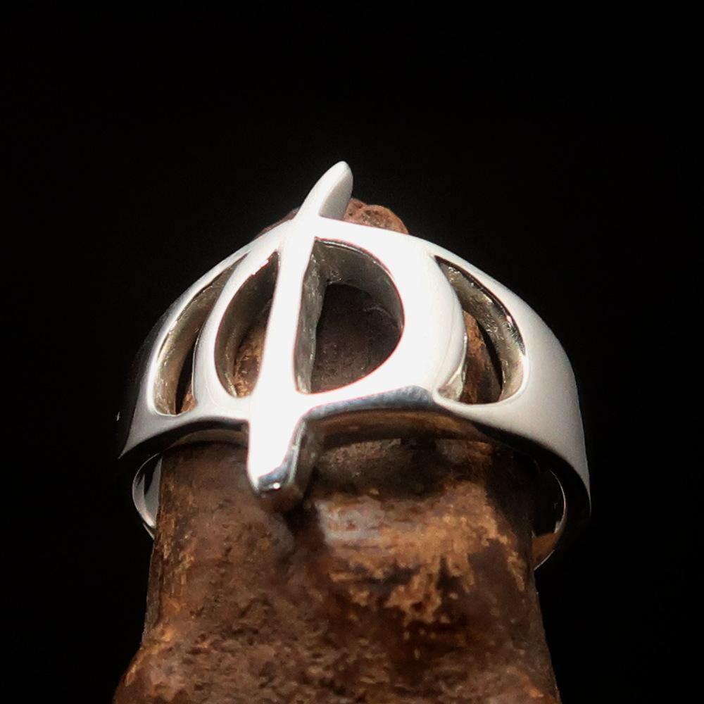 Men's Greek lower case Letter Initial Ring Phi - Sterling Silver - BikeRing4u
