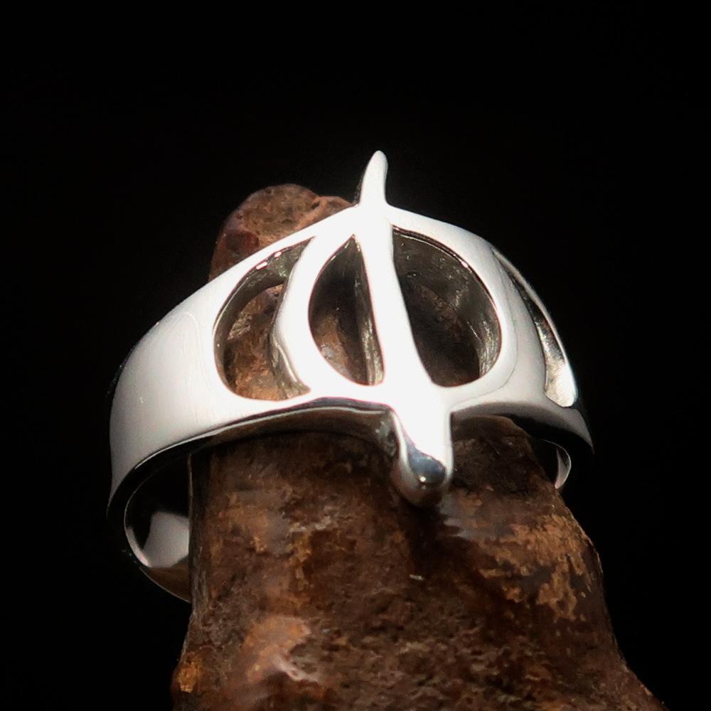 Men's Greek lower case Letter Initial Ring Phi - Sterling Silver - BikeRing4u