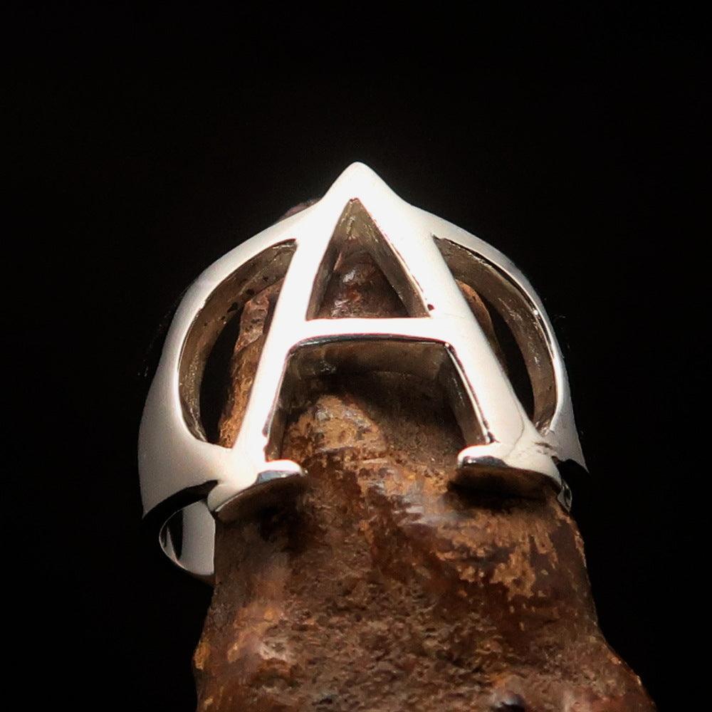 Men's Greek upper case Capital Letter Initial Ring Alpha - Sterling Silver - BikeRing4u