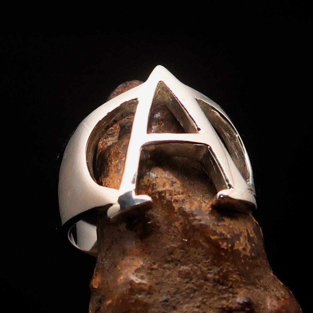 Men's Greek upper case Capital Letter Initial Ring Alpha - Sterling Silver - BikeRing4u