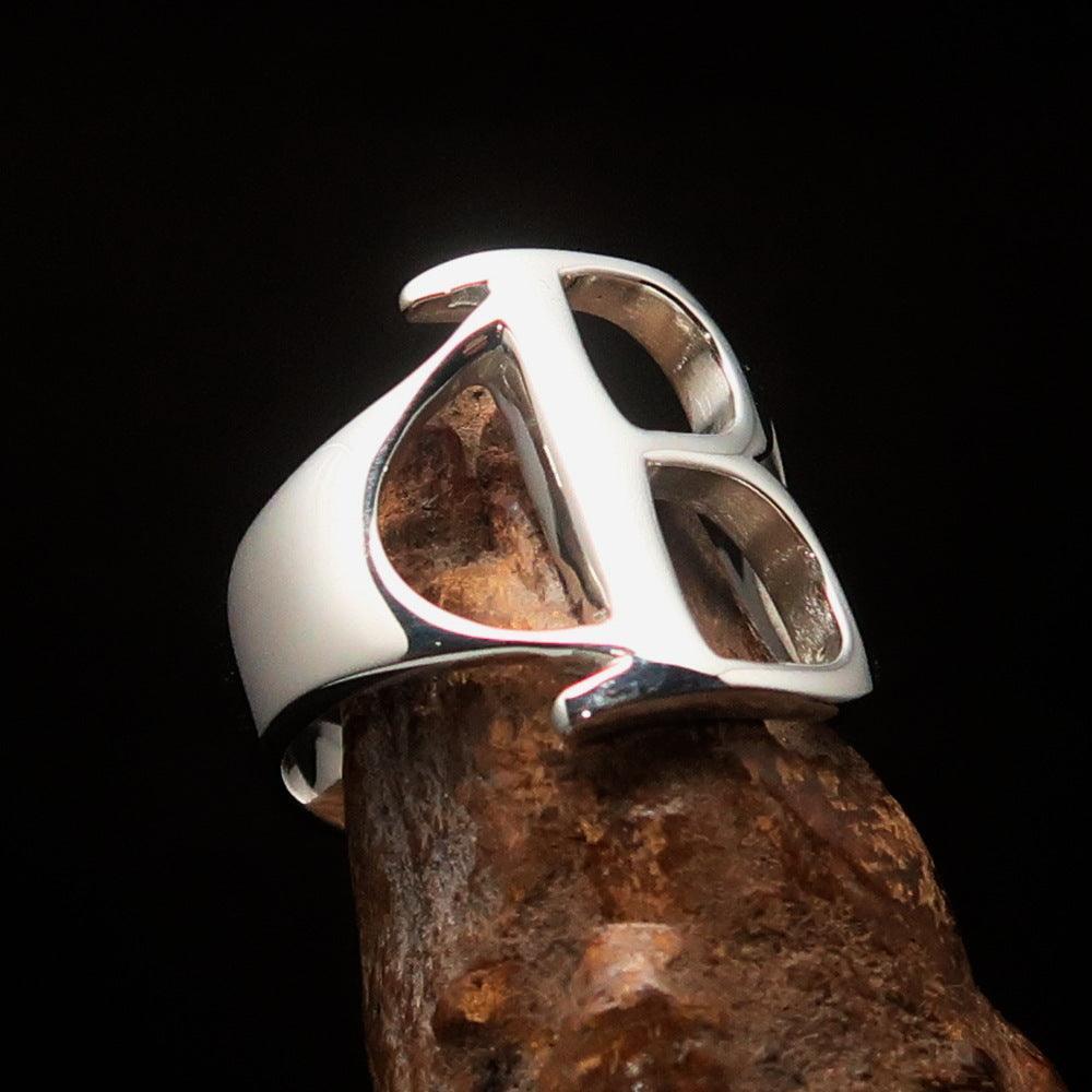 Men's Greek upper case Capital Letter Initial Ring Beta - Sterling Silver - BikeRing4u