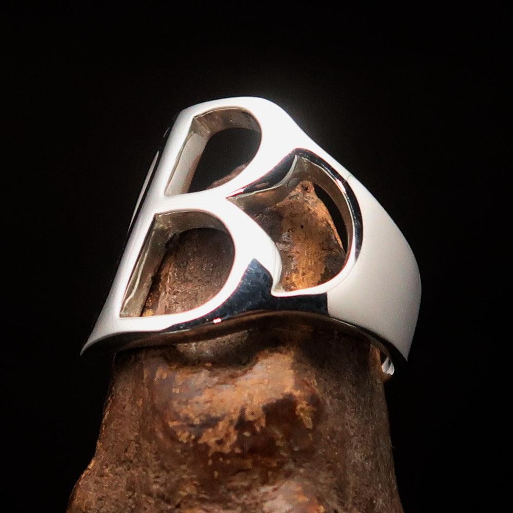 Men's Greek upper case Capital Letter Initial Ring Beta - Sterling Silver - BikeRing4u