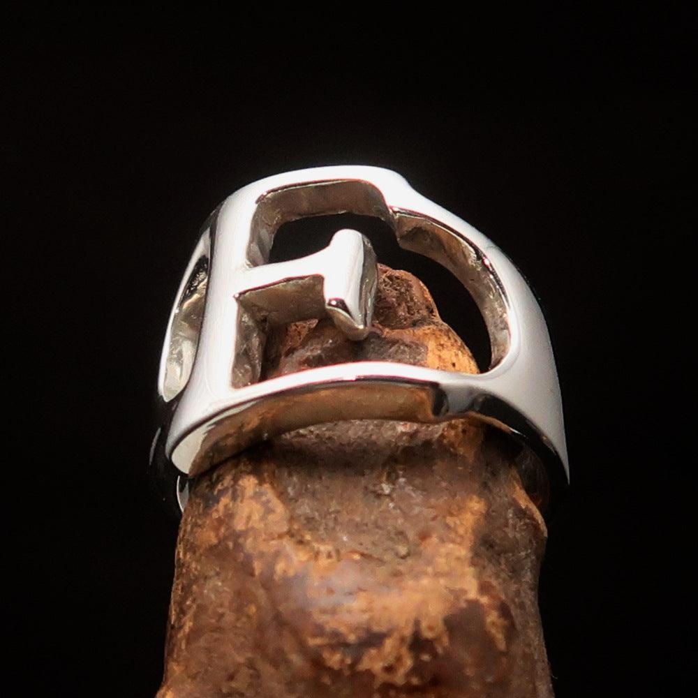 Men's Greek upper case Capital Letter Initial Ring Epsilon - Sterling Silver - BikeRing4u