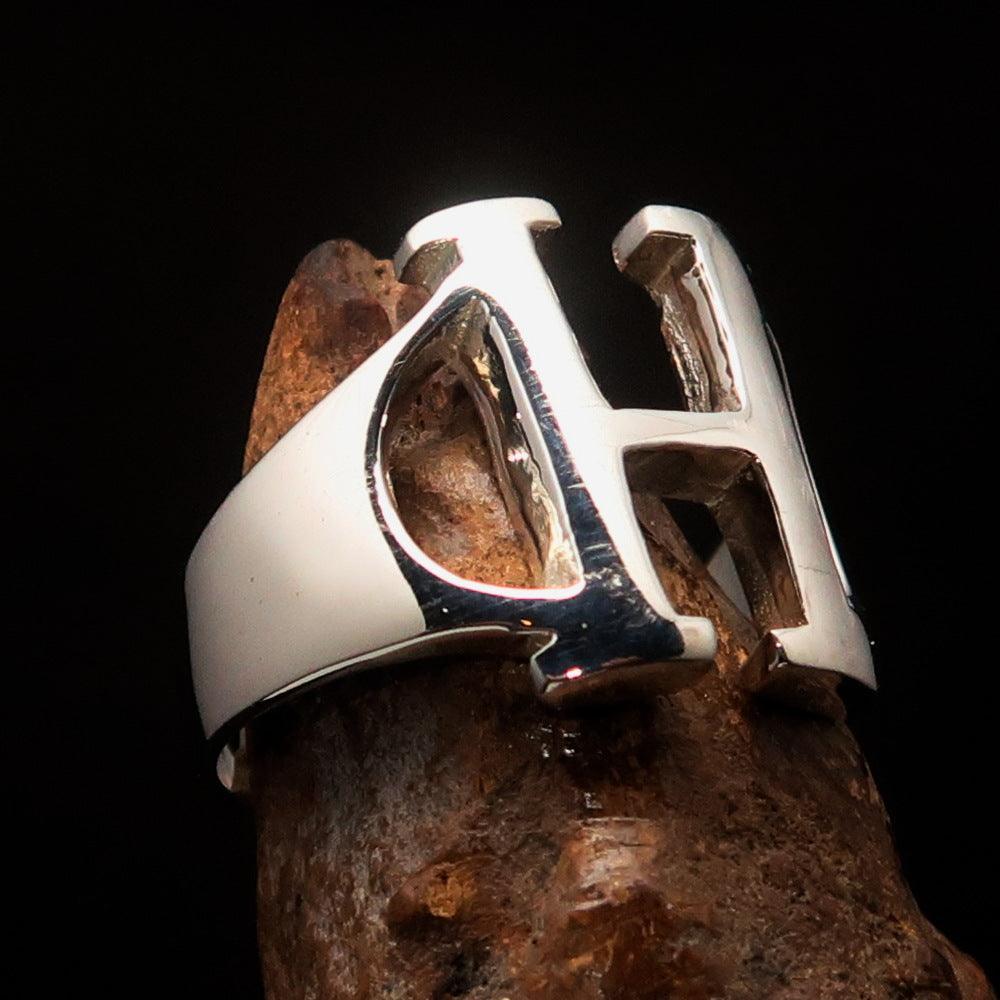 Men's Greek upper case Capital Letter Initial Ring Eta - Sterling Silver - BikeRing4u