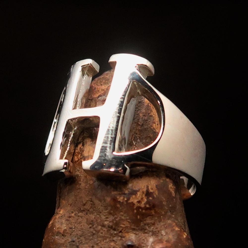 Men's Greek upper case Capital Letter Initial Ring Eta - Sterling Silver - BikeRing4u