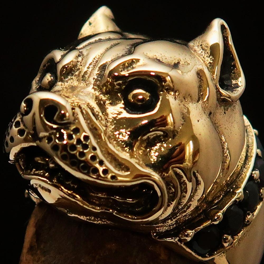 Excellent crafted Men's Pitbull Ring with red Garnet Collar - solid Brass - BikeRing4u