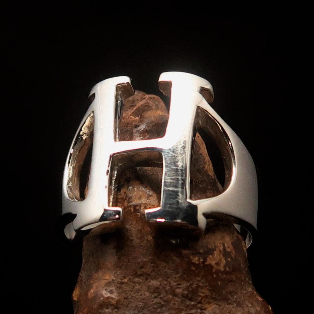 Men's Greek upper case Capital Letter Initial Ring Eta - Sterling Silver - BikeRing4u