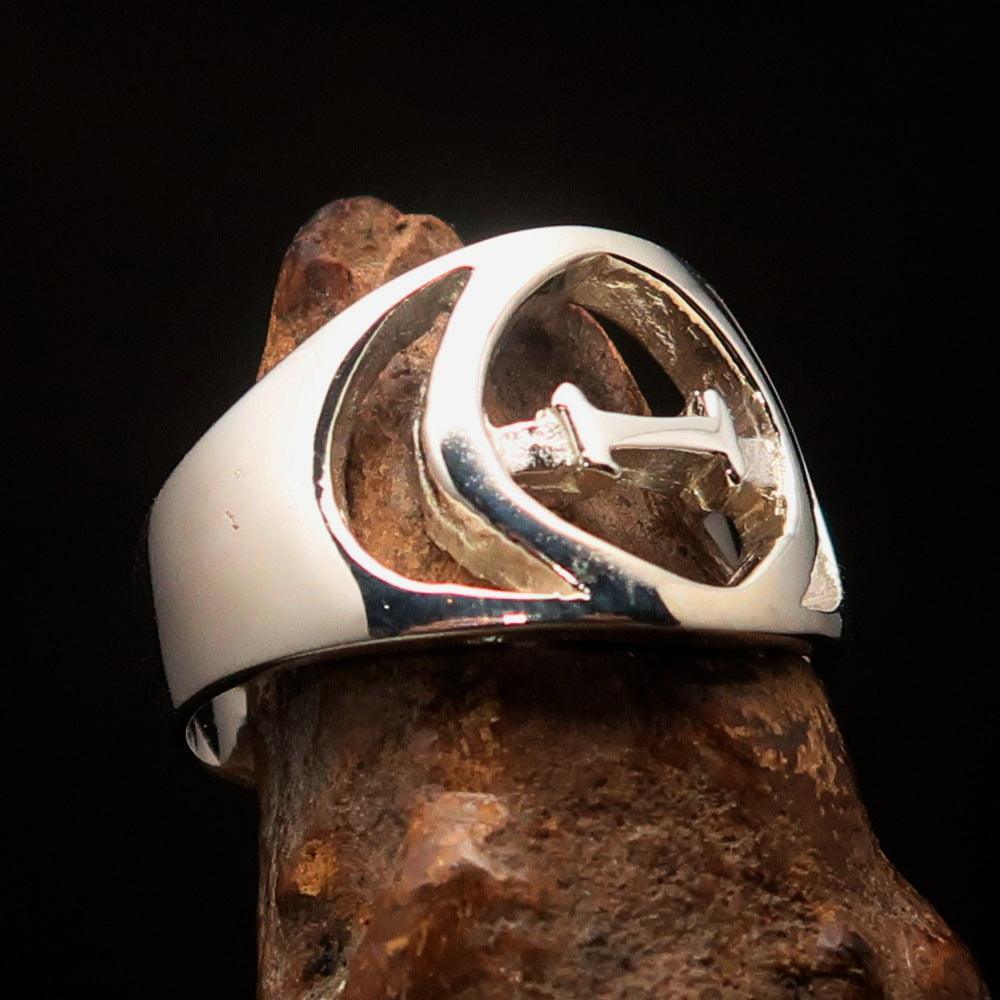 Men's Greek upper case Capital Letter Initial Ring Theta - Sterling Silver - BikeRing4u