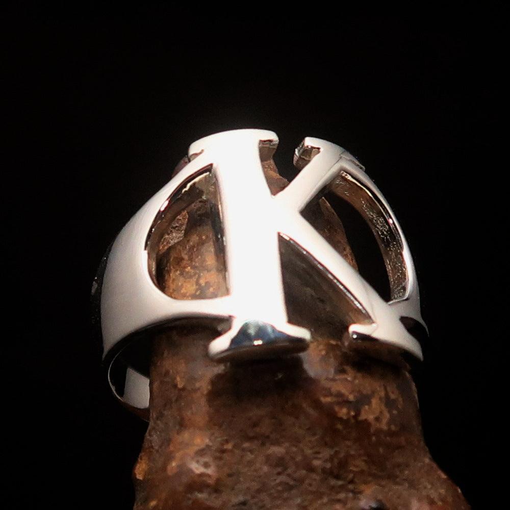Men's Greek upper case Capital Letter Initial Ring Kappa - Sterling Silver - BikeRing4u
