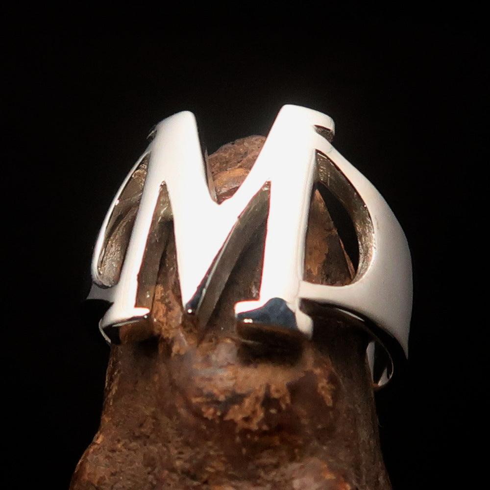 Men's Greek upper case Capital Letter Initial Ring Mu - Sterling Silver - BikeRing4u