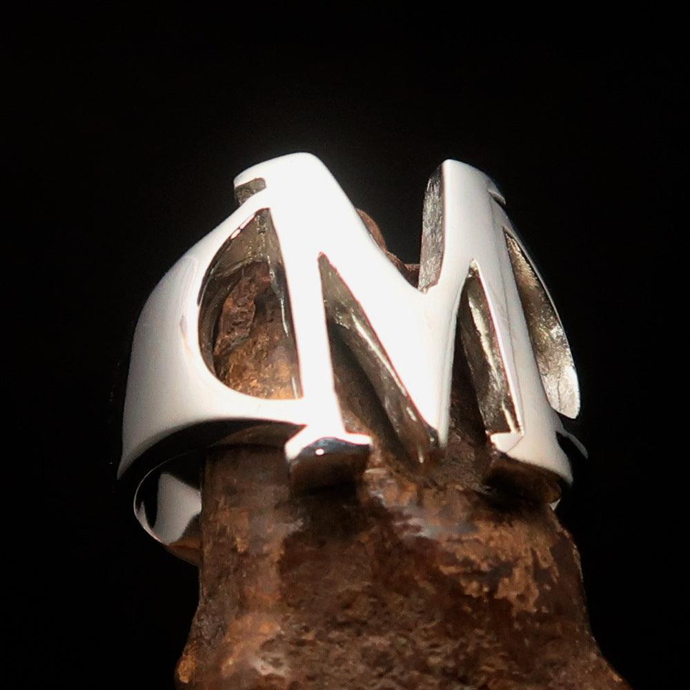 Men's Greek upper case Capital Letter Initial Ring Mu - Sterling Silver - BikeRing4u